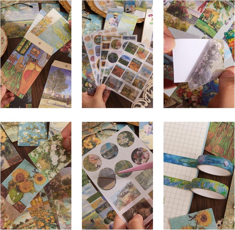 emmoolife Scrapbooking Supplies Kit Plus 480Pcs, Vintage Van Gogh Oil Painting Aesthetic Scrapbook Kit for Bullet Junk Journal, DIY Journaling Supplies, Stationery, A5 Grid Notebook, Craft Gift Kid Girl - Image 3